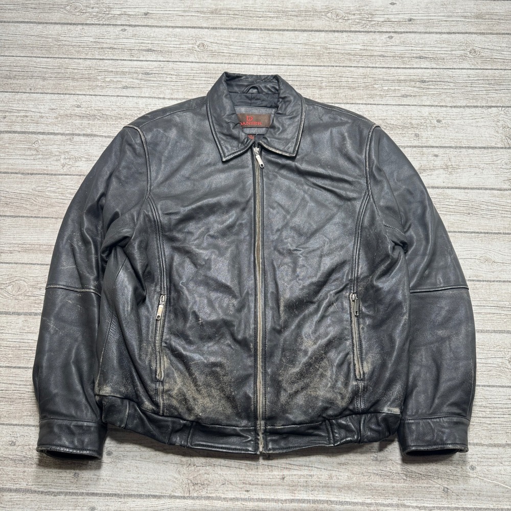 Danier Leather Jacket Men's Large Black Genuine Leather Motorcycle Biker Bomber